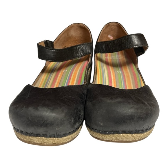 Dansko Jute Mary Jane Black Leather Clog Shoes - Picture 2 of 7